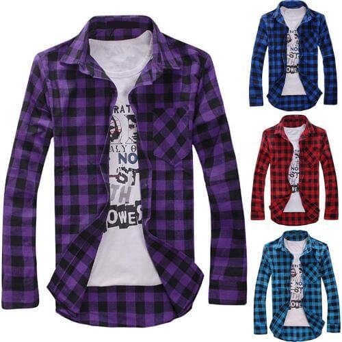 Men 's Loose Plaid Shirt Casual Jacket Student Shirt Plaid Long Sleeve Shirt Spring And Autumn Loose Color Matching Male Shirt