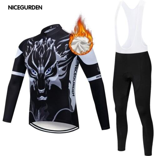 Winter mountain bike cycling clothes warm and fleece wool long-sleeved cycling clothes mens bicycle suit bicycle bib pants suit