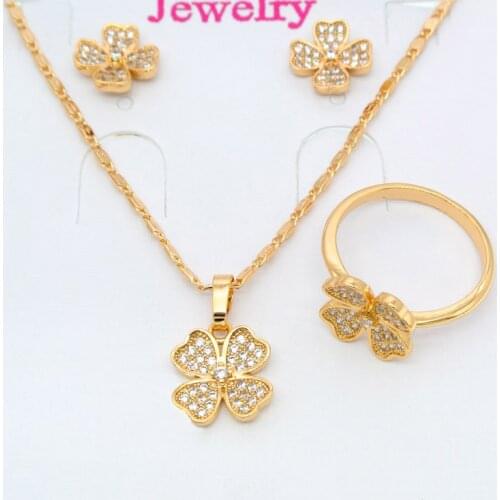 Heart Clover African Jewelry Sets Women Gold Necklace Ring Earrings Dubai Jewellery Wedding Accesorios Mujer Bisuteria S0278