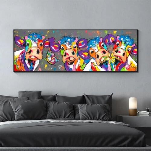 Cuadros Posters and Prints Abstract Cow Canvas Paintings on The Wall Art Vrolijk Schilderij Wall Decorative Pictures Home Decor