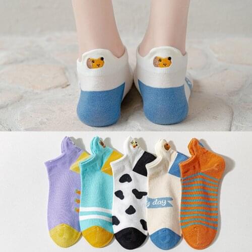 New Women Cute Cotton Three-dimensional Short Heel Boat Socks Personalized Shallow Mouth High Quality Animal Embroidery Female
