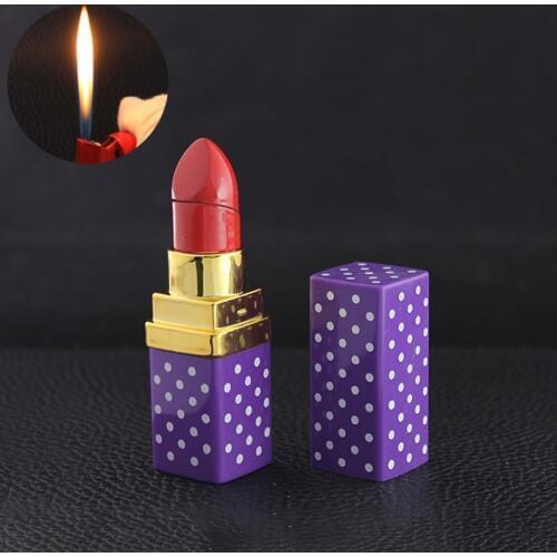 Novelty Lady lipstick lighter Creative flame Lighters Refillable Butane Gas Cigarette Lighter Lady Fire For Women Smokers
