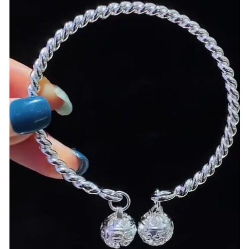 New 925 Silver Bangle Bell Twist Bangle for Girls Birthday Party Gifts, Fashion Jewelry