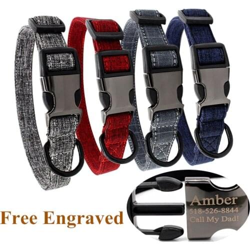 2019 New Fashion Engraved Metal Buckle Adjustable Dog Collar Dog Tag Collar Custom Anti-Lost Dog Harness Collar For Dogs