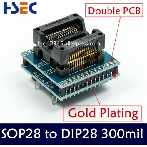 Top Quality Double PCB SOP28 to DIP28 Socket adapter Wide 300mil SOIC28 to DIP28 Socket IC programmer SOP24 SOP20 SOP16 adapter