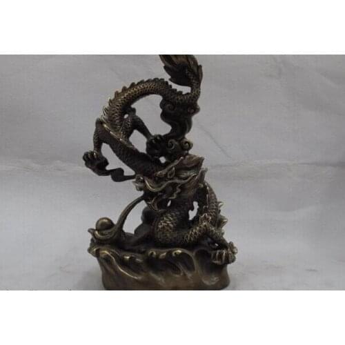 Song voge gem S0799 12 Chinese classicality Bronze Copper Dragon play bead fengshui figurine Statue