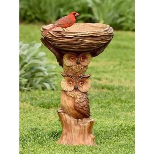 Resin Bird Bath Bird Water Feeder Parrots Drinking Feeder Owl-style Bird Feeding Tray Decoration Artifact Garden Decoration