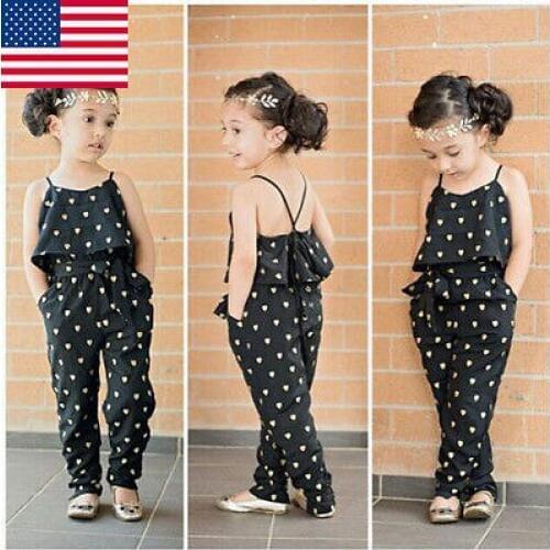 USA Seller Kids Girls Jumpsuits Bib Pants Trousers Kids Overalls Summer Dress /H