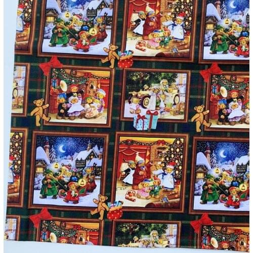 Bear family christmas Cotton Fabric Sewing Quilting Cloth christmas pattern Patchwork Needlework Handmade DIY Material