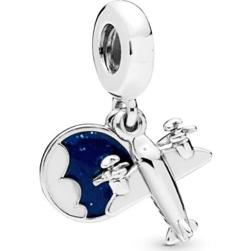 Cute Propeller Airplane Dangle Fit Original Pan Charms Bracelet Blue Sky White Clouds Beads DIY Jewelry for Women Travel Pendant