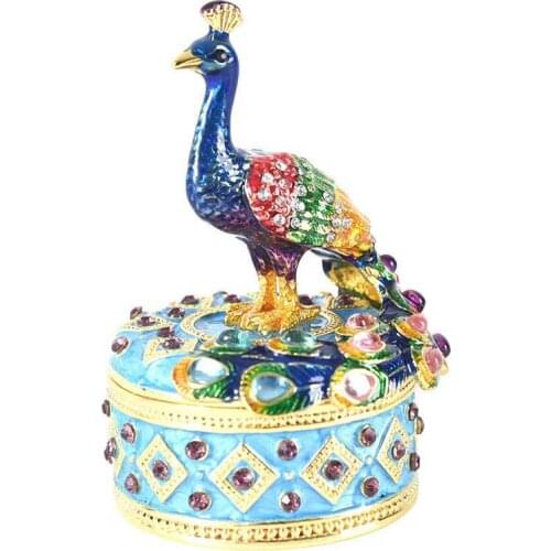 High-class Jewelry Small Item Peacock Storage Box Metal Container Colorful Wedding Gift Home Decoration Exquisite Craft Artwork