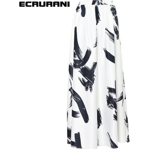 ECRURANI Print Casual Skirt For Women High Waist Side Split Hit Color Ankle Length Skirts Female Summer 2021 Fashion New Clothes