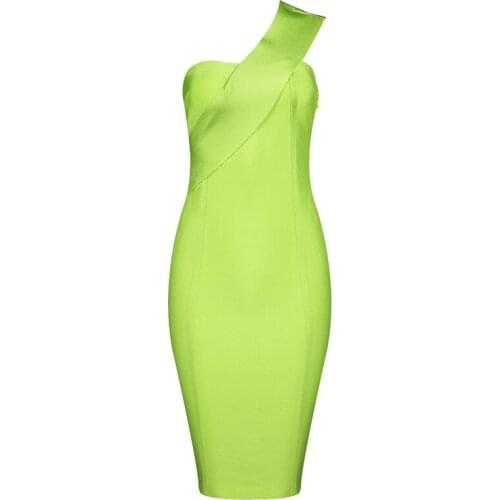 2021 New Green Bodycon Bandage Dress Women Summer Sexy One Shoulder Elegant Strapless Celebrity Club Party Dress