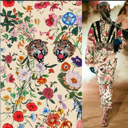 145cm*100cm new designer fabric tiger flower pattern digital prifabricnting sewing skirt pants shirt custom fabric polyester fab