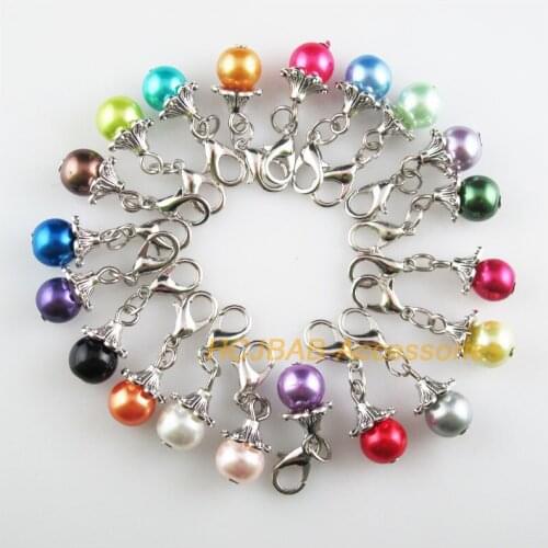 20 New Horn 9x16mm Charms Mixed Ball Glass Tibetan Silver Plated Retro With Lobster Claw Clasps