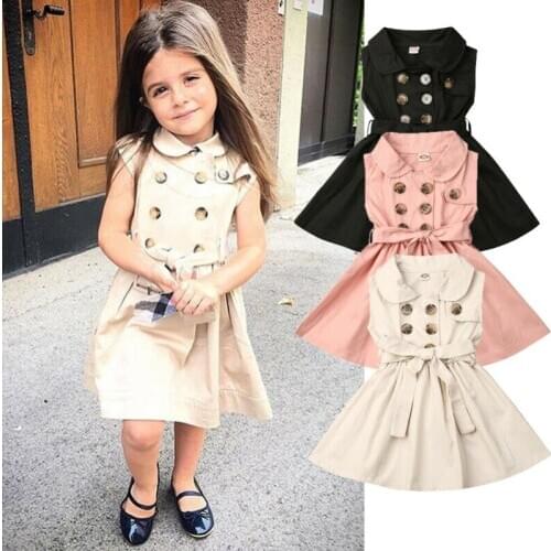 2019 Toddler Baby Girls Sleeveless Dress Princess Party Button Tutu Dresses Children Solid Clothes Outfit 3pcs 1-6T