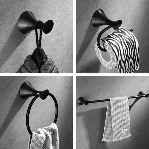 304 Stainless Steel 4-piece Matte Black Bathroom Accessories Set Towel Bar Toilet Roll Paper Holder Brushed Nickel Towel Ring