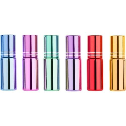 5ml UV Colorful Glass Perfume Roll on Ball Small Portable Essential Oil Vial Stainless Steel Roller Ball Refillable Bottle 50pcs