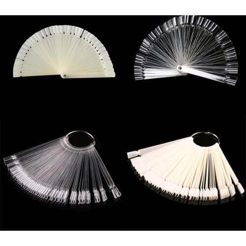 50pcs White/Clear False Nail Tips Display Board Fan Shaped Polish Color Card Manicure Nail Art Practice Show Display Tools