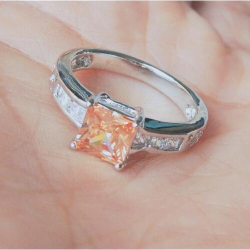 AiMolies Square Brown Morganite Semi-precious Stone Sterling Silver Jewelry Ring Q1009