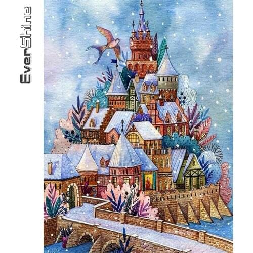 Evershine Diamond Painting Castle Diamond Embroidery House Landscape Cross Stitch Cartoon Mosaic 5D DIY Winter Handmade Gift
