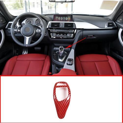 RedCarbon Fiber ABS Car Gear Shift Panel Frame Gear Knob Cover Head Trim For BMW F20 F30 F31 F34 X5 F15 X6 F16 X3 F25 X4 F26 F10