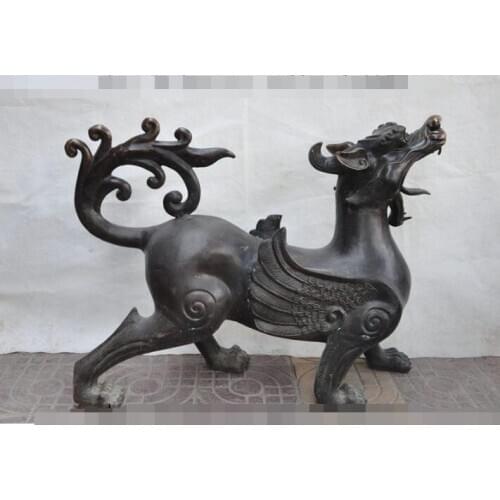 Free shipping S00091 34"huge china fengshui bronze Royal Unicorn brave troops pixiu wing beast statue