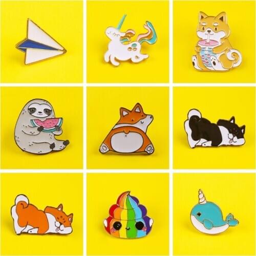 Cute Dog Anime Badges Cartoon Animals Brooches Unicorn Metal Pins Jackets Lapel Pin Backpacks Clothes Jewelry Lapel Pin Decro