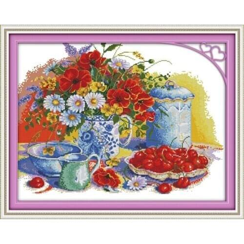 Flower fruits counted printed on the canvas 11CT 14CT DIY kit Chinese Cross Stitch embroidery needlework Sets home decor