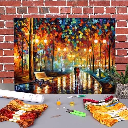 Rain Rustle Printed Fabric 11CT Cross Stitch Embroidery Kit DMC Threads Craft Needlework Hobby Knitting Design Magic