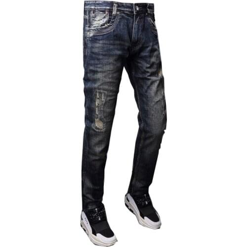 2021 New Fashion Streetwear Retro Wash Ripped Jeans Men Denim Pants High Quality Italian Style Patchwork Vintage Designer Jeans