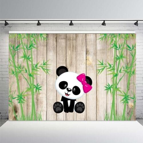 Background Photography Child Birthday Party Baby Shower Newborn Green Bamboo Pink Panda Wood Wall Photo Studio Photo Backdrop
