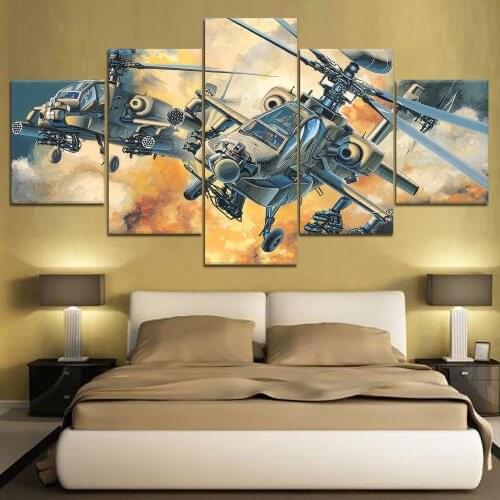 5 Panel Helicopter War Canvas Printed Painting For Living Room Wall Decor HD Picture Artworks Poster