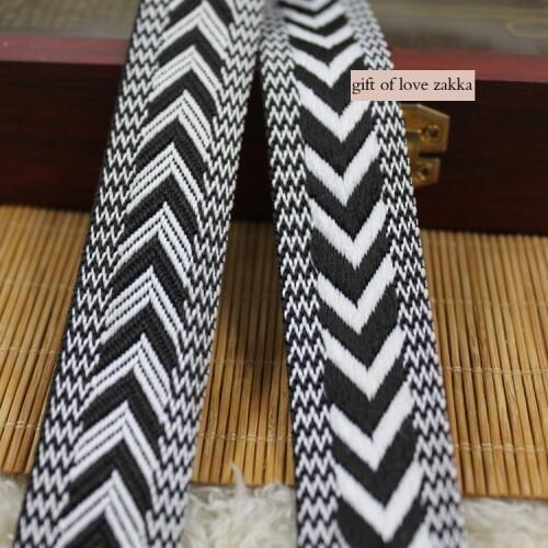 Classic black and white arrows (25mmx10yards) National wind embroidery Polyester Woven Jacquard Ribbon DIY Accessories tape
