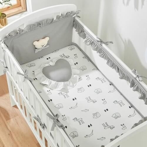 3Pcs Baby Bedding Sets Cotton Cartoon Newborn Crib Fitted Sheet Infant Lace Duvet Cover Pillowcase Baby Room Decor Baby Bed Sets