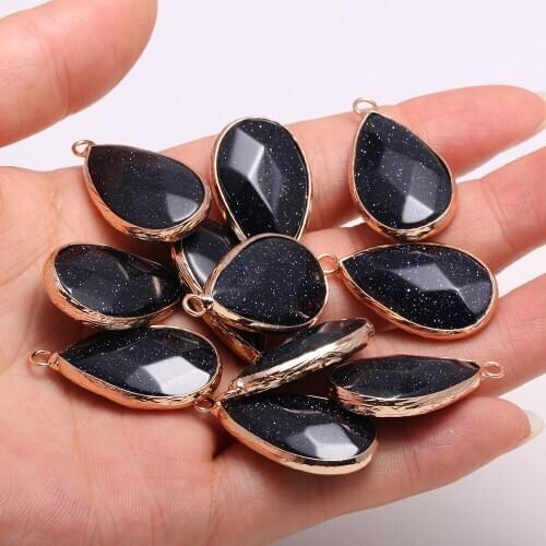 Hot Sale Natural Blue Sand Stone Pendant Faceted Drop Shape Charms Pendant for Jewelry Making Necklace DIY Earring Accessories