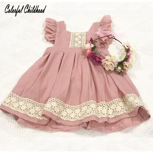 Girls summer dress vintage ruffles lace pleated dresses bohemian style beach dress toddler baby clothing 1-6Yrs