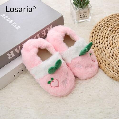 Losaria Kids Girls House Slippers Non-slip Warm Lightweight Thicken Winter Shoes Home Cute Children Slipper Size 14.5-18.5cm