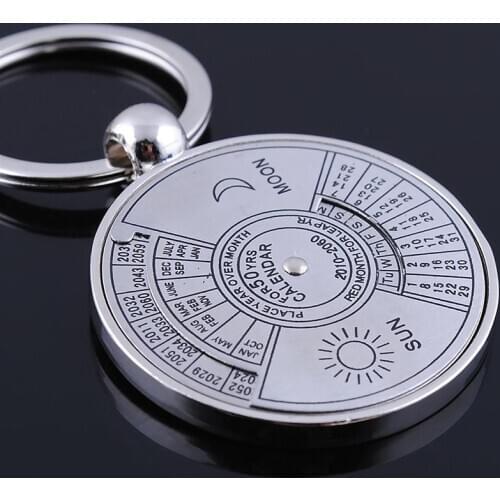 Fashion 50 Years Super Perpetual Calendar Keychain Silver Color Jewelry Astrology Party Key Chains Holder Car Bag Keyring Gifts