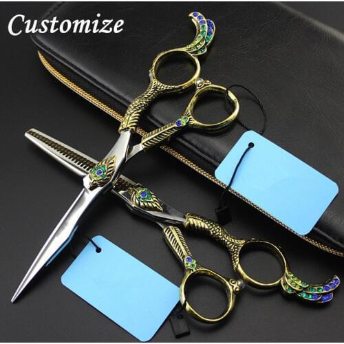 Custom Germnay 440c 6'' Phoneix cut hair scissors set cutting barber hair clipper makeup thinning shears hairdressing scissors