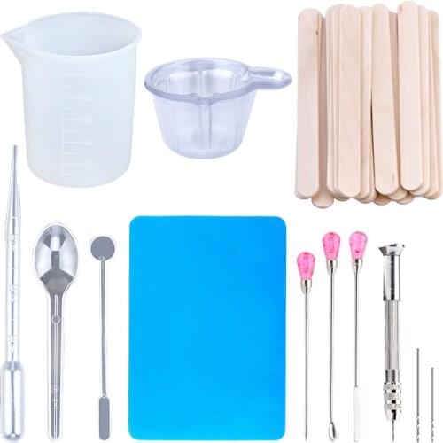 Epoxy Resin Jewelry making Tools Set Silicone Workbenches Plastic beaker drilling bits Wood stick Disposable Cups Dispenser