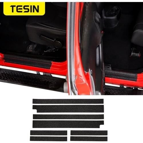 TESIN Car Door Sill Plate Anti-scratch Protection Decoration Cover Stickers For Jeep Wrangler JK 2007-2017 4 Doors Accessories