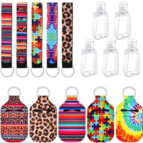 15pcs Neoprene Hand Keyring 30ML Sanitizer Bottle Holder Keychain Bags Key Rings Hand Soap Bottle Holder for Outdoor Travelling