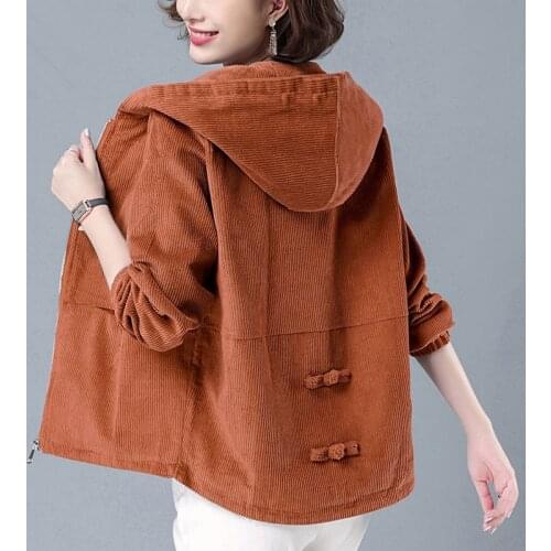 New 2021 Spring Autumn Feminine Jacket Women Corduroy Short Coat Plus Size Casual Zipper Hooded Outerwear Tops Mother dress A12