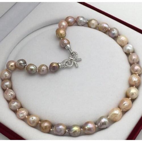 New AA12-13 mm real natural rainbow of south sea pearl necklace 19"Beautiful butterfly clasp no box