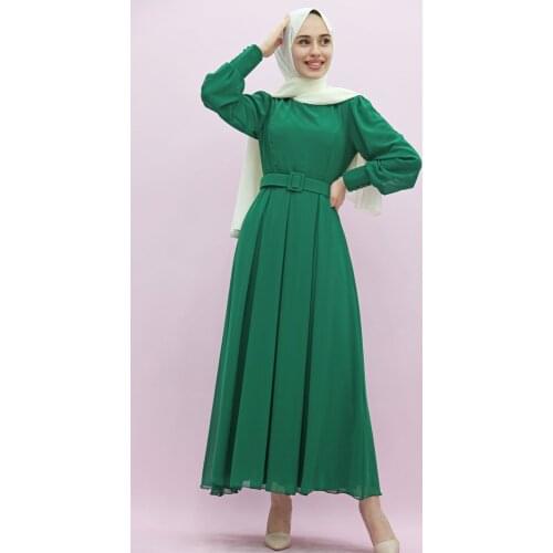 New Season Summer Trend Muslim Arched Chiffon Hijab Dress Green