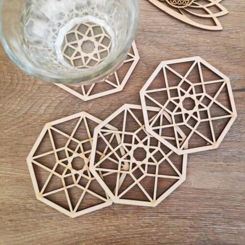 Tesseract Vesica Sacred engraved coaster,wood Sacred Geometry plate wooden Coaster,laser cut Christmas Spiritual coaster