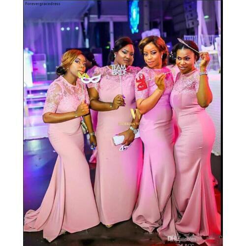 Pink South African Mermaid Bridesmaid Dress Cheap Summer Garden Wedding Party Guest Maid of Honor Gown Plus Size Custom Made