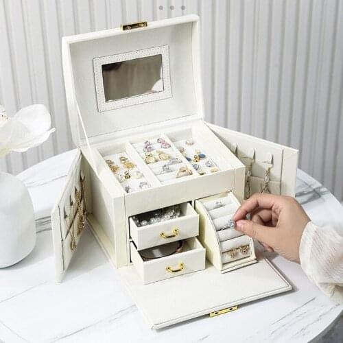 Hot Sale Large Jewelry Box Organizer PU Leather Drawer Jewellery Boxes Velvet Earring Ring Necklace Jewelry Storage Case Casket