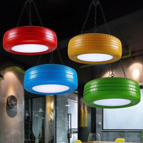 Nordic Industrial Wind Tire Pendant Light Color LED Lamp Bead Hanging Luminaire for LOGT Restaurant Bedroom Bar Cafe Decor Light